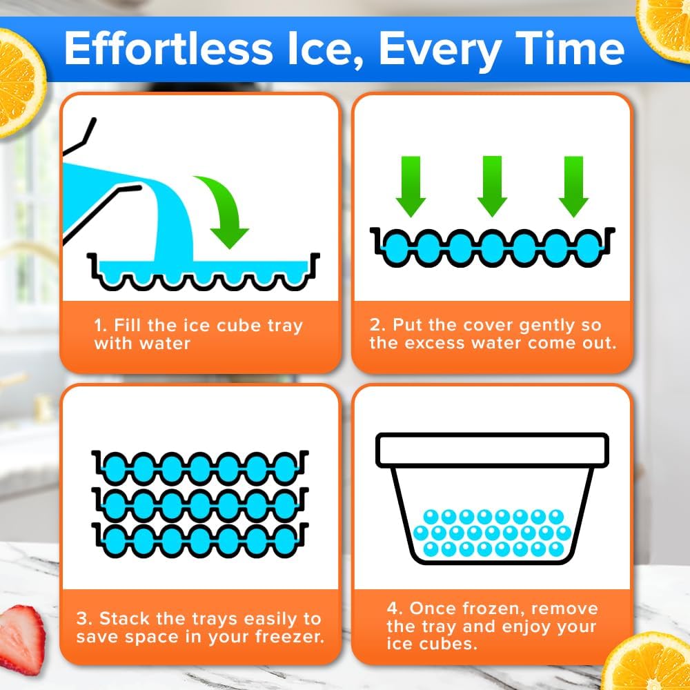 Round Ice Cube Tray with Lid & Storage Bin – Makes 99 Easy-Release 1.1" Ice Balls – Stackable Silicone Ice Tray for Cocktails, Whiskey, Drinks & Parties Classic Plastic