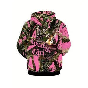 Women's camouflage and hoodie casual polyester blend pullover, slightly stretchy knit fabric, hoodie with practical kangaroo pocket