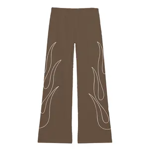Flame Waffle Knit - Wide Leg Brown Pants