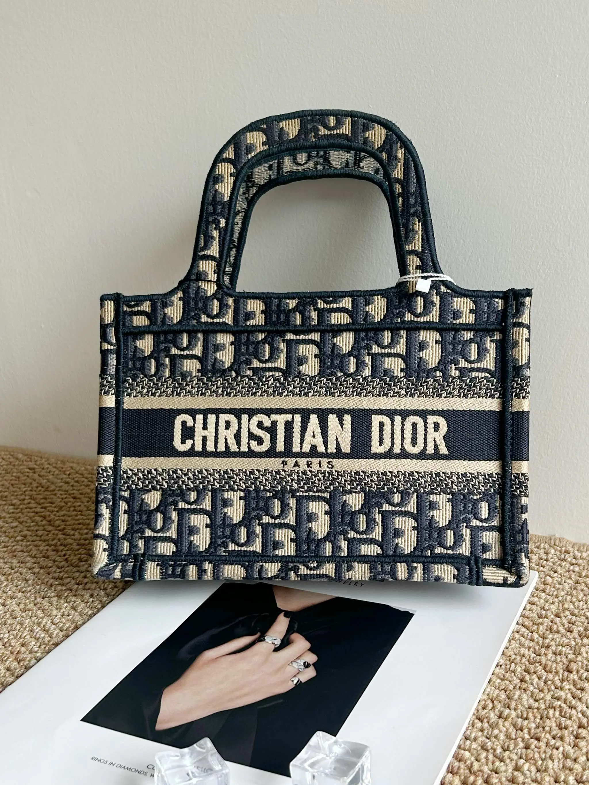 Pre-owned Dior Authentic Oblique Embroidered Mini Tote Hand Shopper Bag