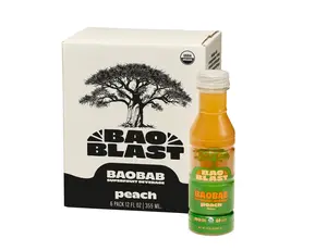 BaoBlast Peach: 100% Organic Baobab Fruit Juice for Digestive Health & Immune Support - Includes Apple Juice,Acacia Gum, Monk Fruit Sweetener - Pack of (12 fl oz) Coconut Water alternative