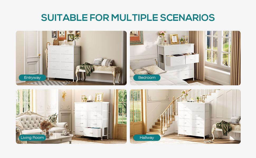 【Deal】8 Drawers Dresser Organizer Storage Drawers Fabric Storage Tower, Chest of Drawers with Fabric Bins, Steel Frame, Wooden Top