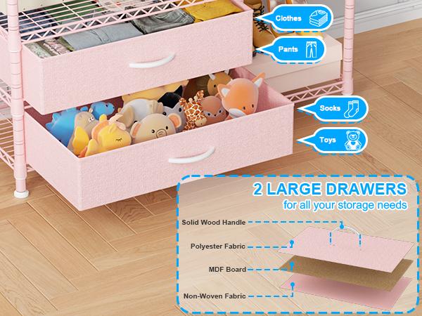 Ulif F3 Heavy Duty Clothes Rack（With Fabric Drawers）Freestanding Clothing Racks for Hanging Clothes，Adjustable Closet Organizer System，Portable Garment Rack 40" W x 15" D x 72" H，Max Load 700LBS