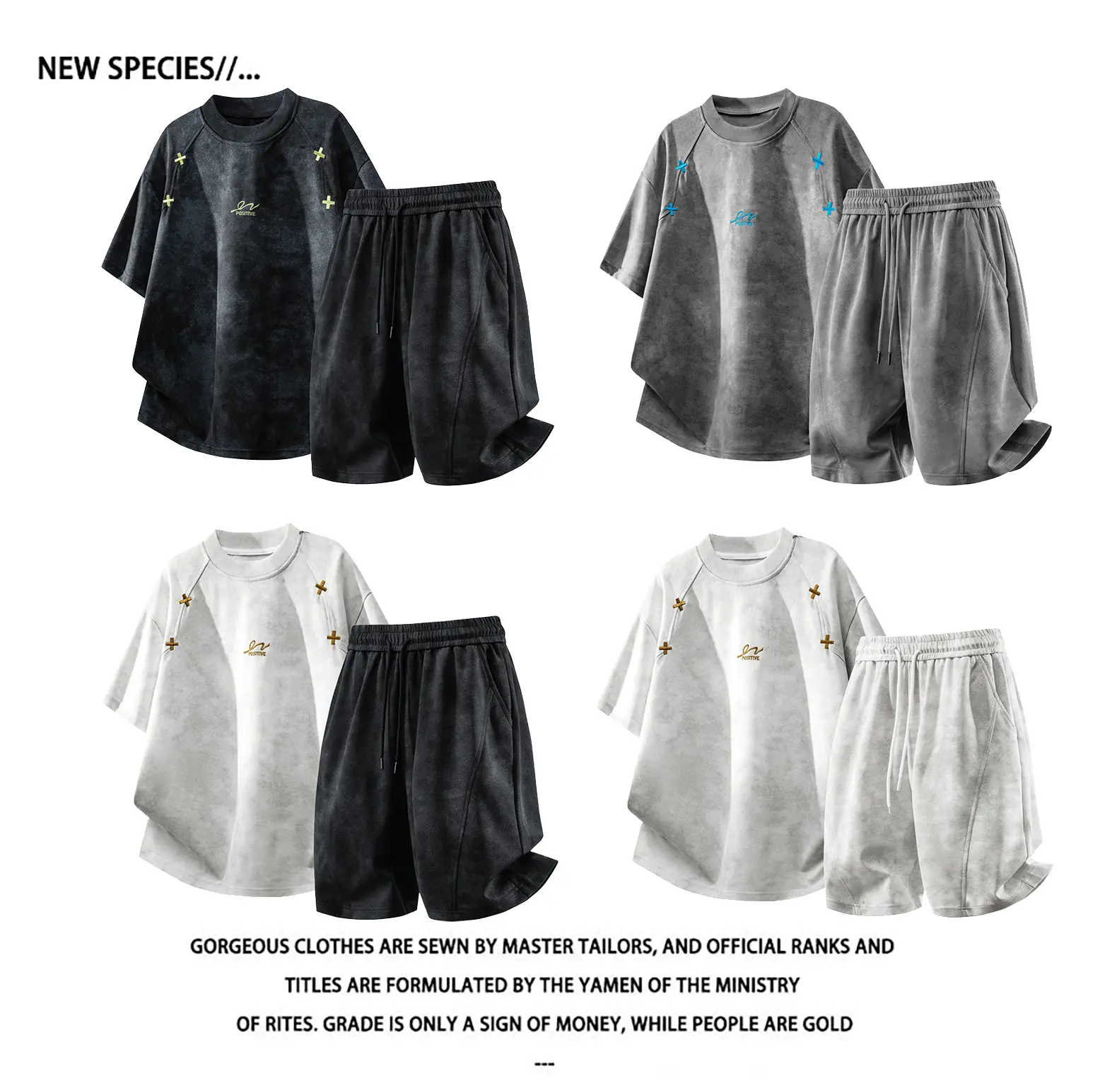 New Summer Men’s Two-Piece Outfit — Washed vintage T-shirt and shorts set, embroidered street-style casual athletic set, suitable for everyday wear