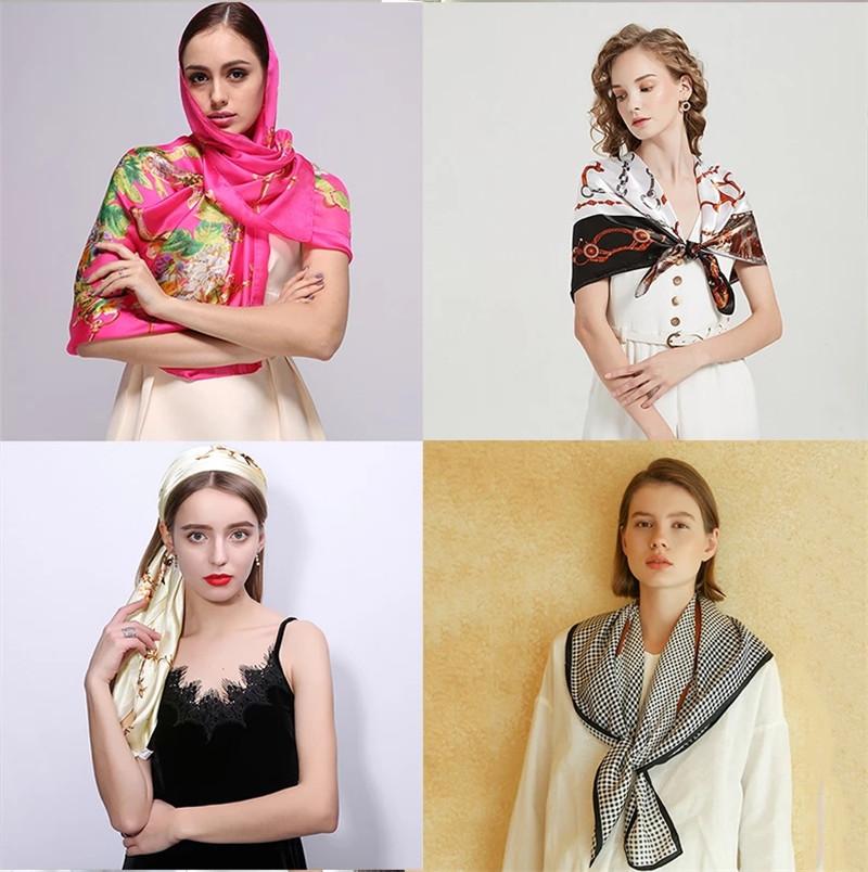 4-piece suit 35'' Printed Square Head Scarf Neck Scarves for Women Silk Like Hair Kerchief Bandanas Neck Scarf Shawls Sleeping Head Wraps Hair Band Headscarf Female Hair Accessories