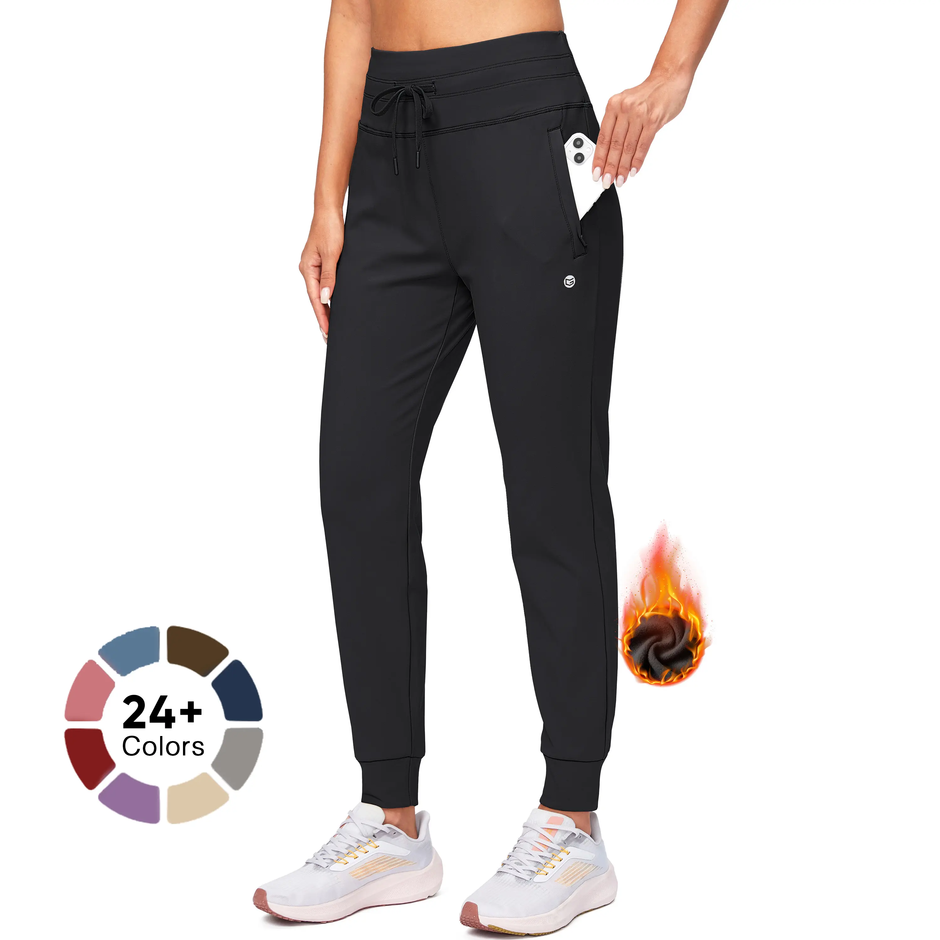 G Gradual Women's High-Waist Fleece-Lined Water-Resistant Joggers - Women Workout Clothes with Drawstring, Tapered Legs, Zipper Pockets for Running, Winter Warm Athletic Casualwear, Sports Pants, Adjustable Bottom Women's Sports Joggers