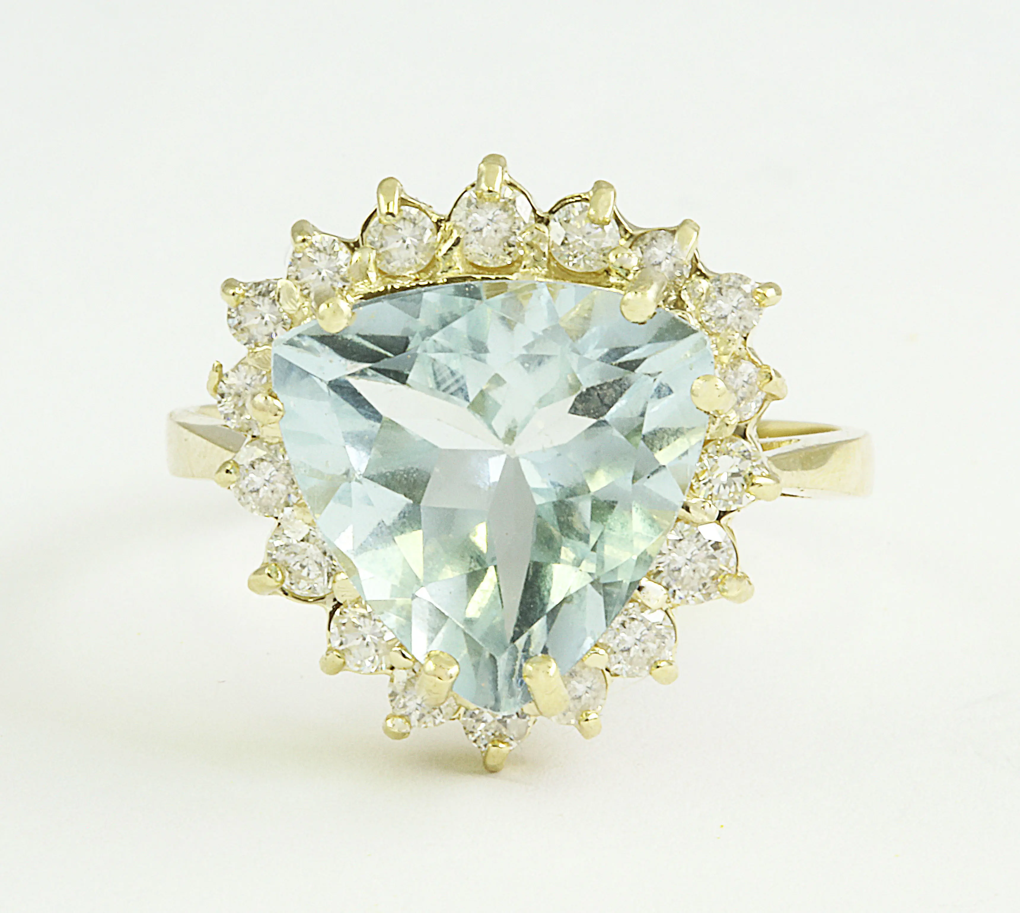 Natural Aquamarine Diamond Ring In Solid 14K Yellow Gold