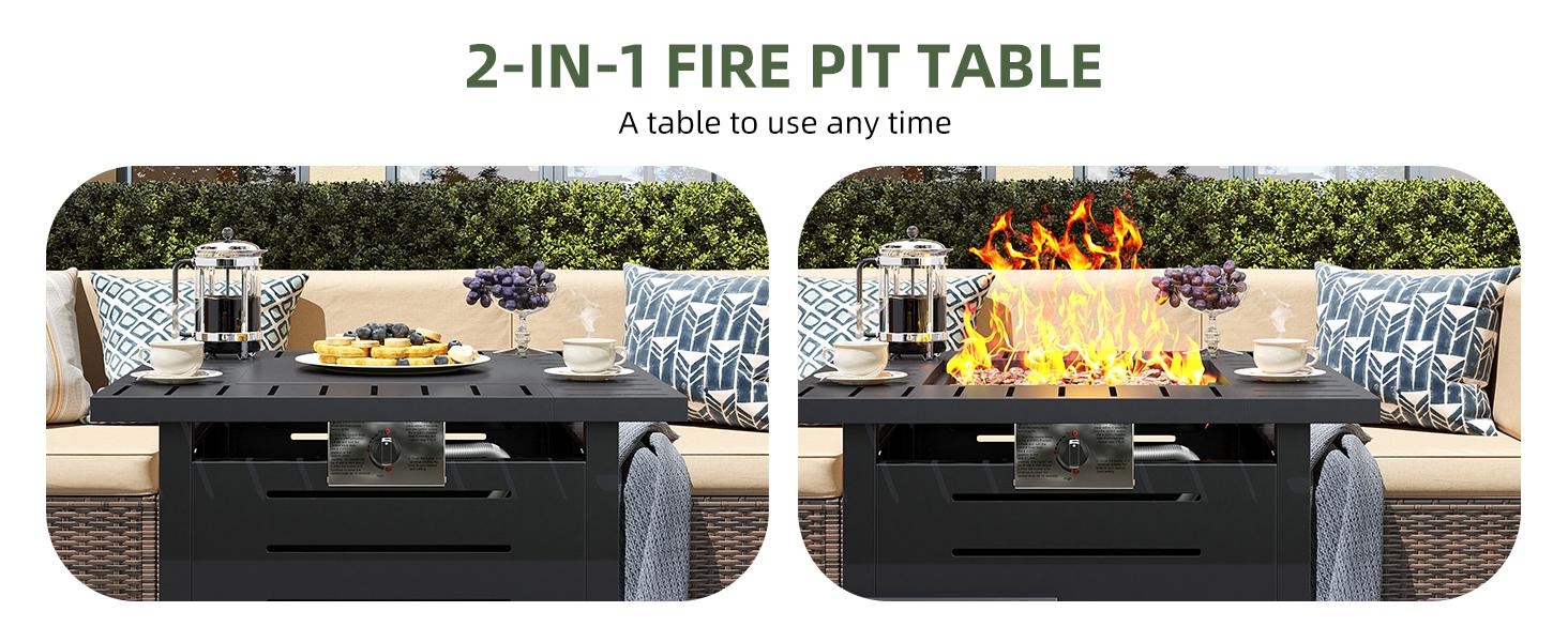 Aoxun 40 Inch Propane Fire Pit–50,000 BTU Gas Fire Pit Table with Removable Lid & Lava Rocks, Rectangle Firepit Table for Outside, Patio, Deck, Backyard, Black