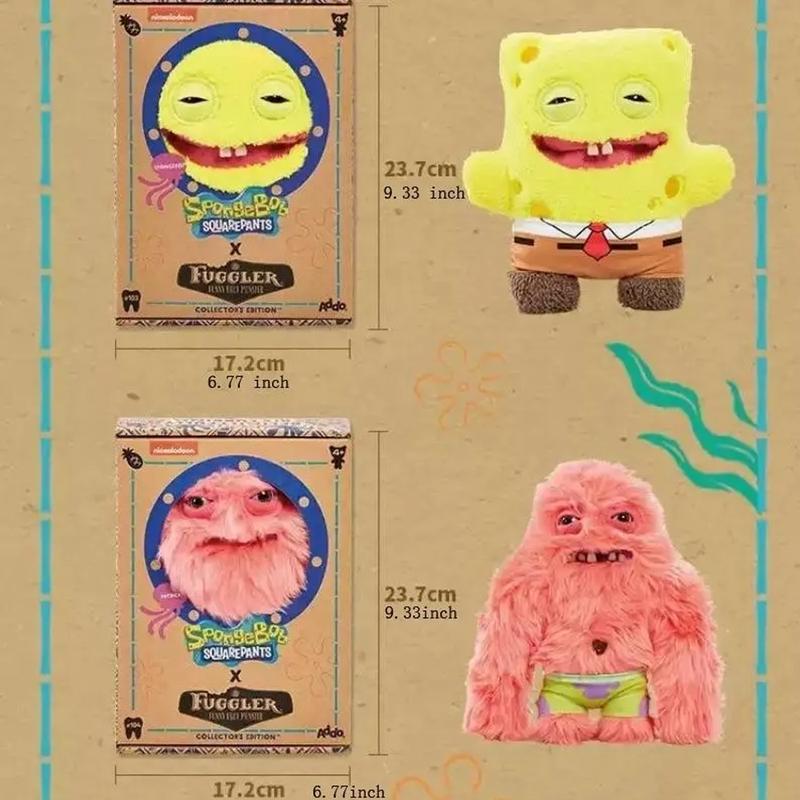 Original Fuggler Spongebob & Patrick 22cm Official Collab Plush, Toothy Ugly-Cute Tooth Monster, Unique Collectible Plush Toy