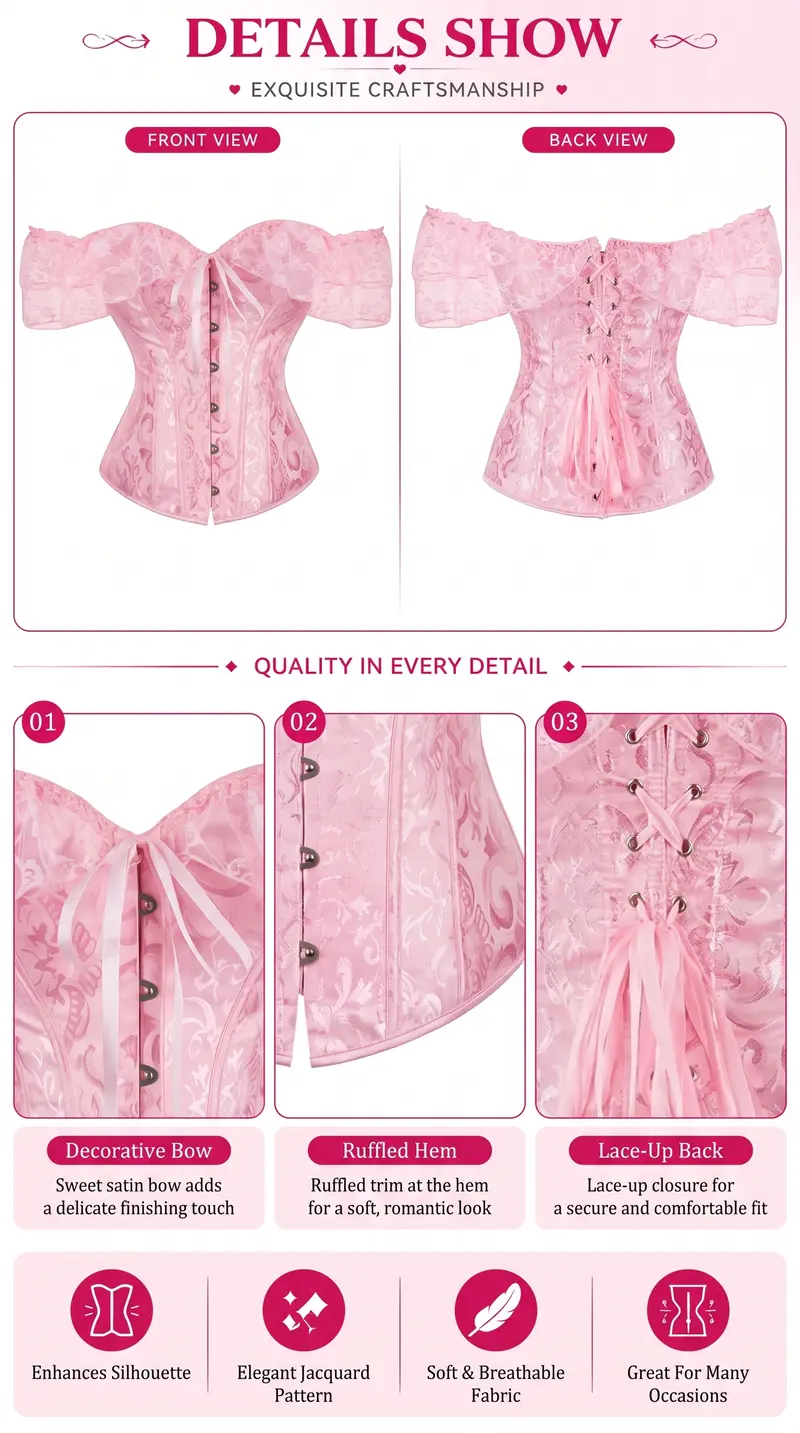 Women's Retro Lace Overbust Corset Top - Off-Shoulder Bodice with Hook&Eye Front, Adjustable Lacing, Polyester Knitting Fabric, Shapewear for Party & Wedding, Do Not Wring Clothing