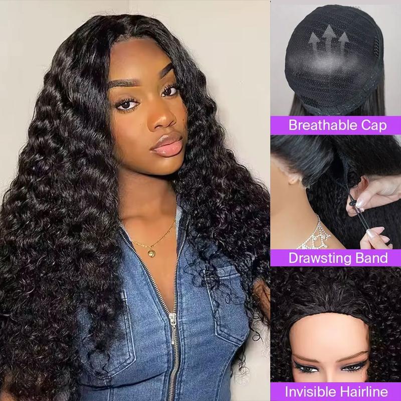 [3 In 1 Half Wig] Bling Hair Deep Curly Half Wig Human Hair Deep Wave Glueless Wigs Ready to Wear 3 IN 1 Half Wig With Drawstring 180 Density Curly Half Wig