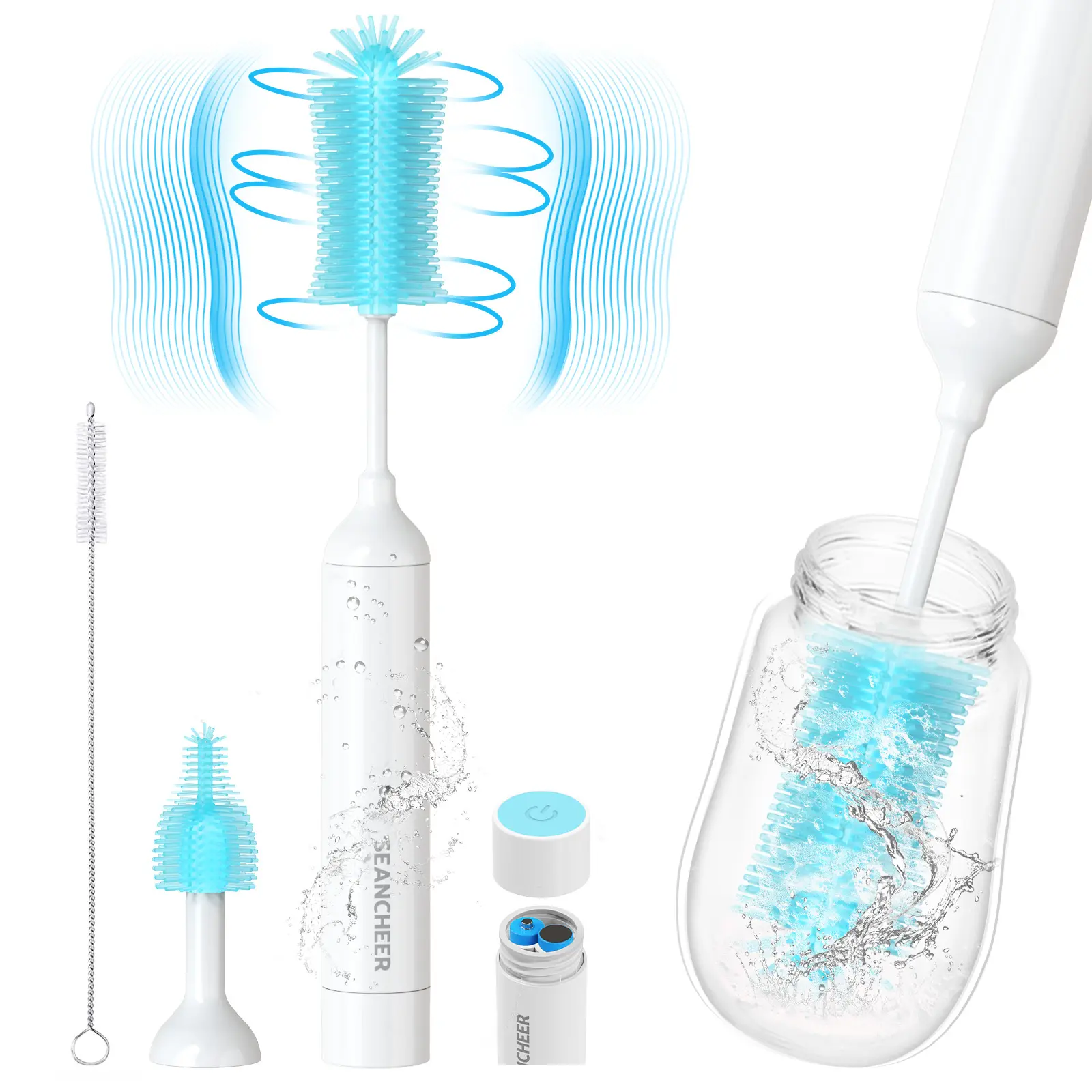 SEANCHEER S02 Electric Bottle Brush Set, Portable Baby Bottle Brush Cleaner, AA Battery-Powered & IPX7 Waterproof, with Silicone Bottle/Nipple/Straw Brush, for Home & Travel,back to school,back to school haul