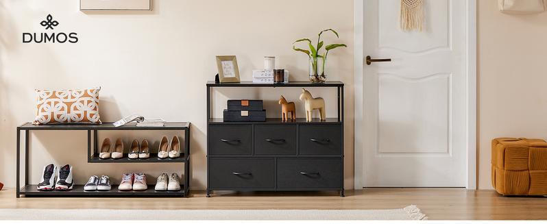 Sweet Furniture S -  Dresser TV Stand, Entertainment Center with 5 Fabric Drawers, Media Console Table for TV with Open Storage Shelf Dresser