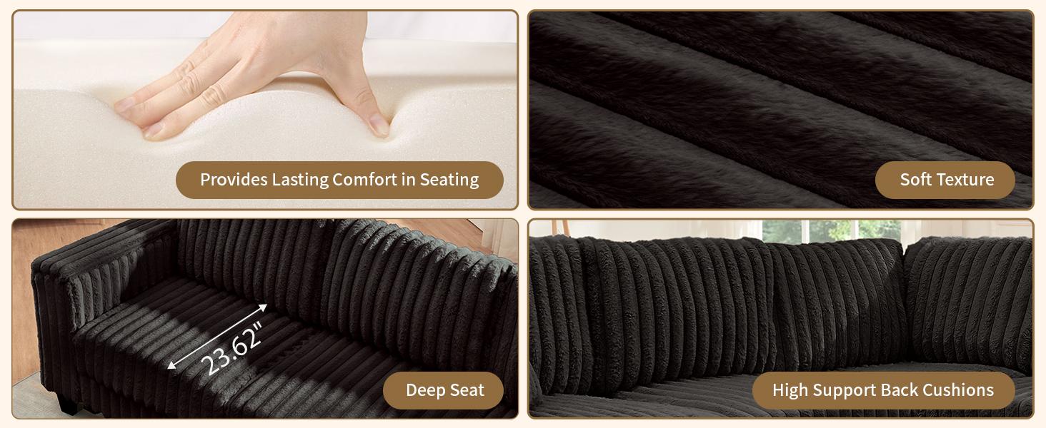 【2 Packages Shipping】Giratree 137" Plush Corduroy Cloud Velvet Modular Couch with Chaise, No Assembly Required L-V-U Shaped Sectional Sofa Set with Flexible Configuration