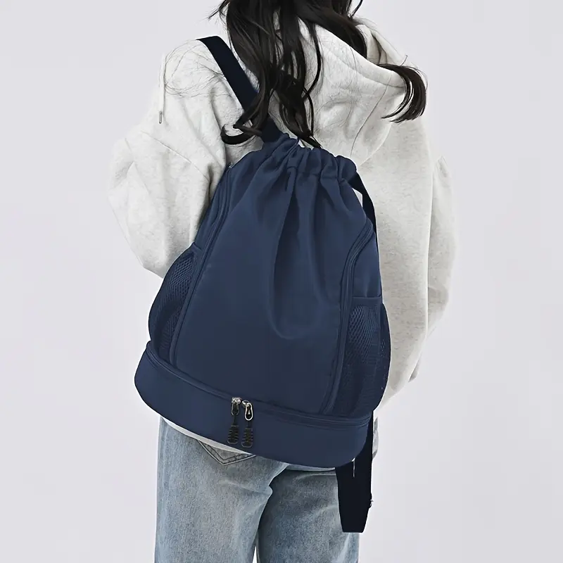 Women'S Navy Blue Nylon Drawstring Backpack - Large Capacity, Adjustable Straps, Zippered Pockets, Travel & Everyday Use, Everyday Backpack | Adjustable Strap Backpack | Durable Backpack