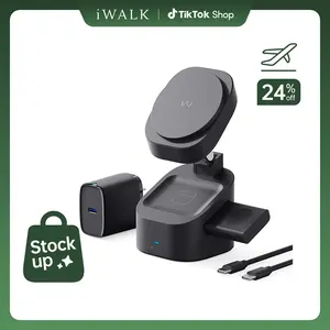 iWALK 3-in-1 Magnetic Charging Station, Adjustable Foldable Charger for Apple Watch, iPhone 17 Series and AirPods, Ideal for Desk Setup Folding Mount Cellphone Smartphone