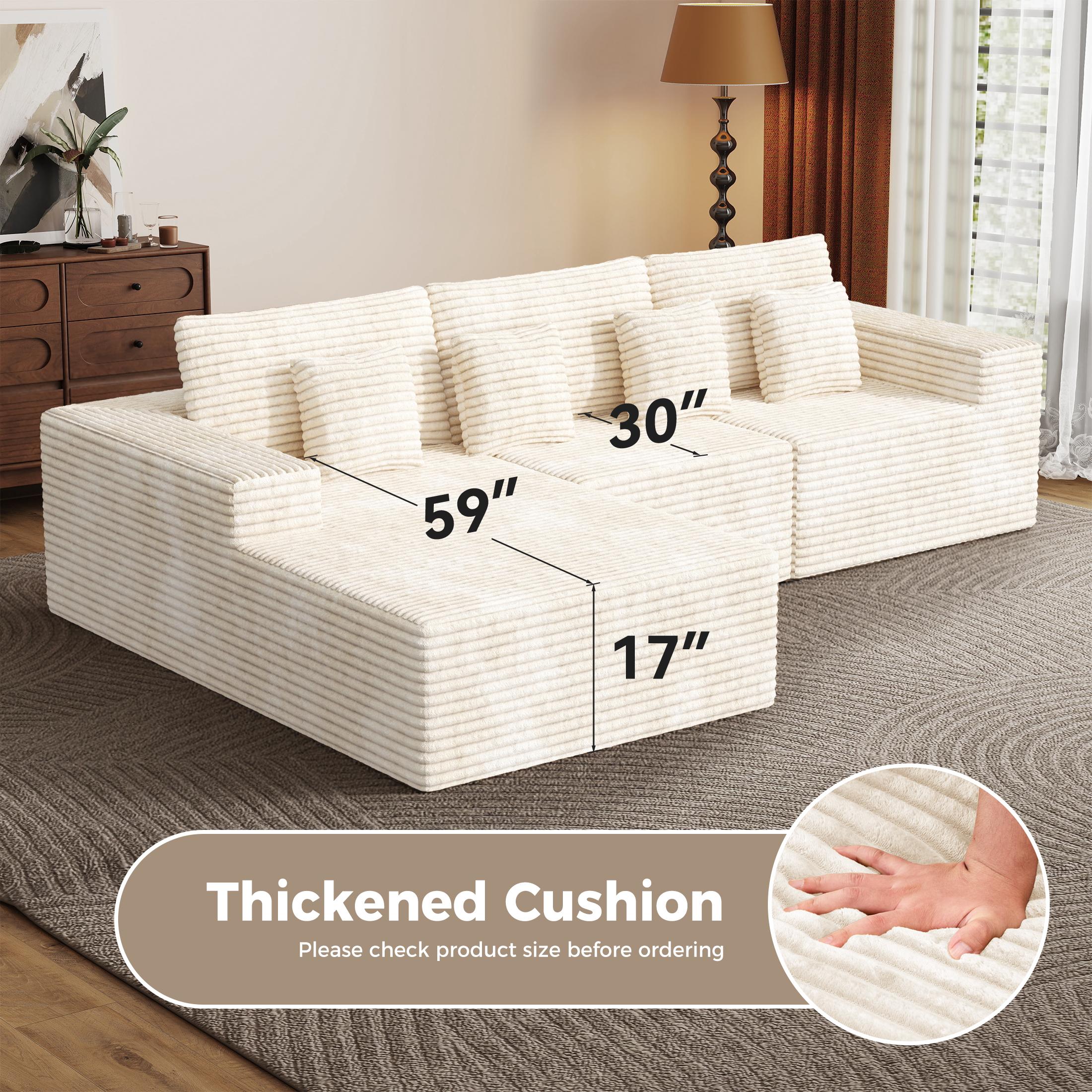 【Shipped in Two Packages】111" L-Shaped Corduroy Modular Sectional Sofa With Chaise, Deep Seat Foam Couch With Removable Pillows, No Assembly