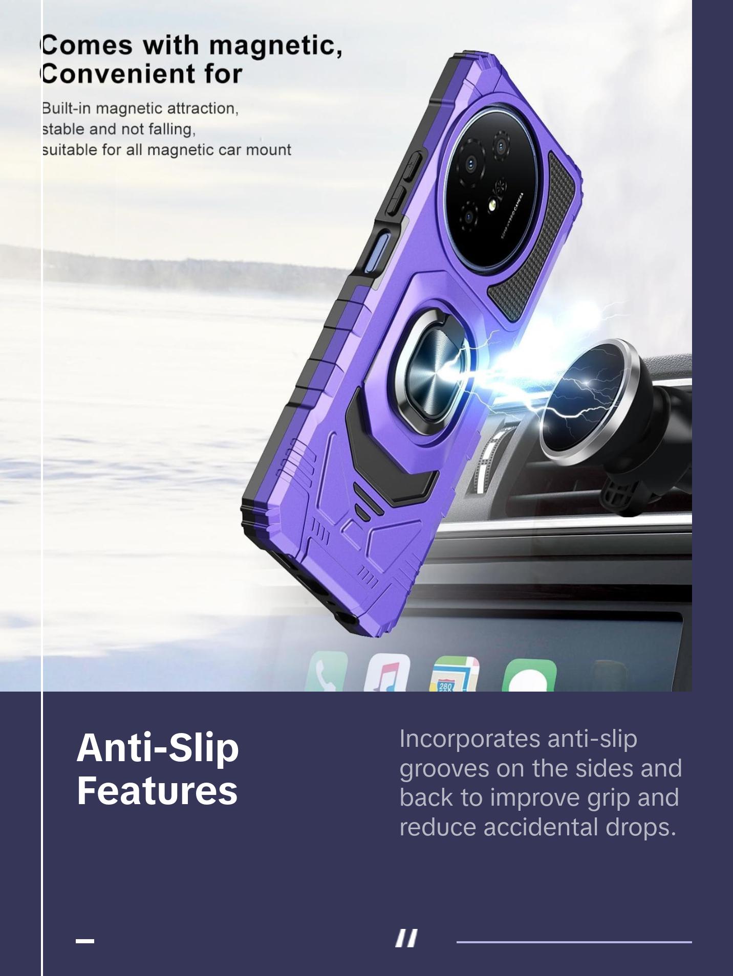 TCL 50 XL 5G Phone Case with Tempered Glass Screen Protector, Military Grade Heavy Duty Shockproof Protective Cover, Ring Kickstand for TCL 50 XL (Purple)