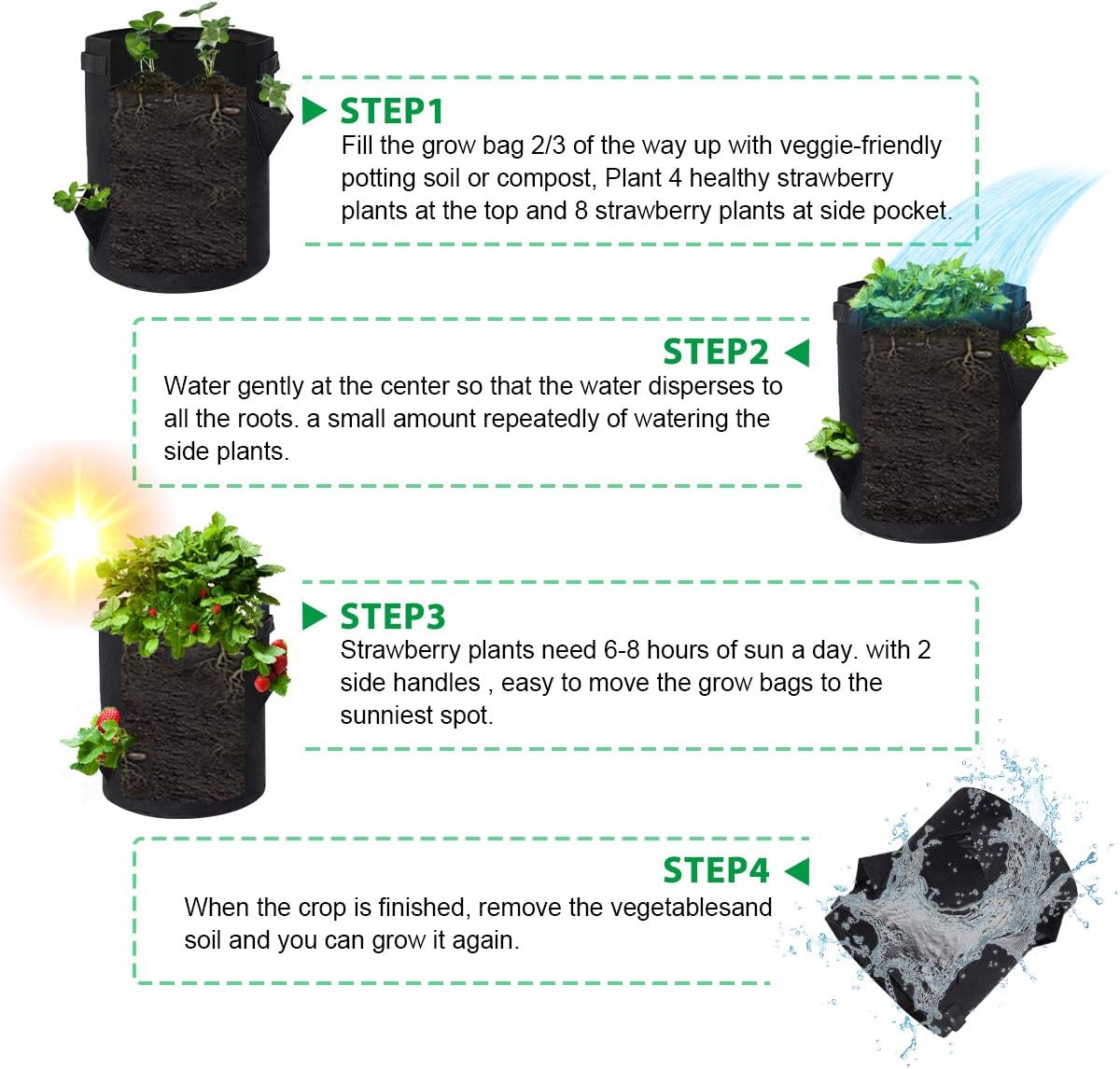 Strawberry Grow Bags, 2 Pack 10 Gallon Strawberry Planter with 8 Side Grow Pockets, Breathable Non-Woven Fabric Reinforce Handle Plant Grow Bag for Garden Strawberries, Herbs, Flowers magnetic  levitation Sturdy Reinforced