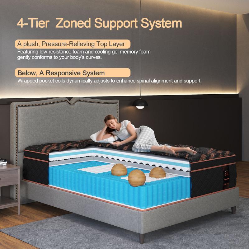 14"12" Twin Full Queen King Size Mattress in a Box Hybrid Spring Memory Foam, Medium Firm Ergonomic Mattress