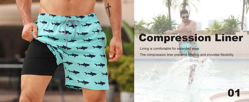 APTRO Men's Quick Dry 2 in 1 Swim Trunks with Compression Liner UPF50+ 4-way Stretch Board Shorts for Swimming Beach Sports