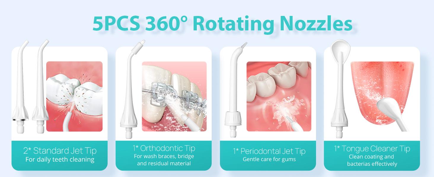 COSLUS CX20 Water Flosser Teeth Pick: with Lightweight Handle,HandlePortable Cordless Oral Irrigator,Includes Five Nozzle（Tongue Cleaner),Rechargeable Travel Irrigation Cleaner IPX7 Waterproof Electric Flossing Machine for Teeth Cleaning,White