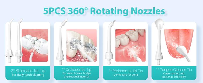 COSLUS CX20 Water Flosser Teeth Pick: with Lightweight Handle,HandlePortable Cordless Oral Irrigator,Includes Five Nozzle（Tongue Cleaner),Rechargeable Travel Irrigation Cleaner IPX7 Waterproof Electric Flossing Machine for Teeth Cleaning,White