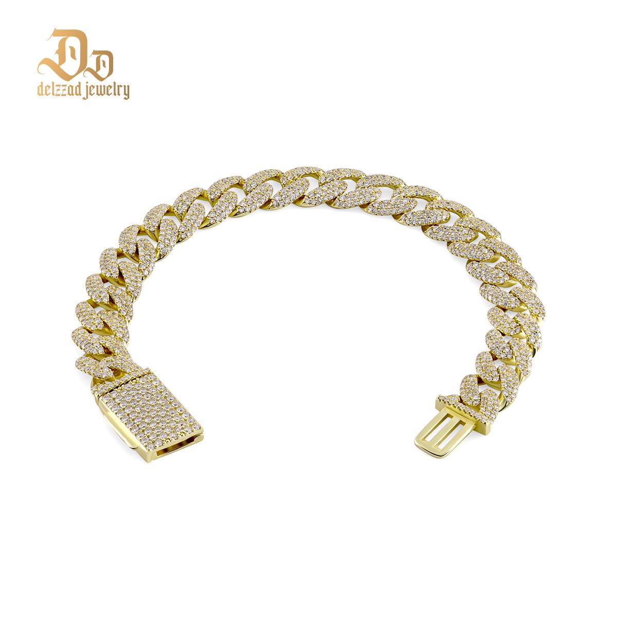 Delzzad (MSG.01) 14K Gold-Plated Hip Hop Bling Cuban Bracelet Necklace Chain VVS Synthetic Moissanite S925 Unisex Sparkle Cuban Chain Perfect for Any Occasion & Everyday Wear Birthday Anniversary Christmas Gifts