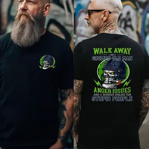 Women's Walk Away Grumpy Old Man Football T-Shirt - Gen X American Gridiron Fan Tee, Angry Skull Helmet Graphic, Old School Sunday Football Attitude, Soft Smooth Knit Fabric Garment
