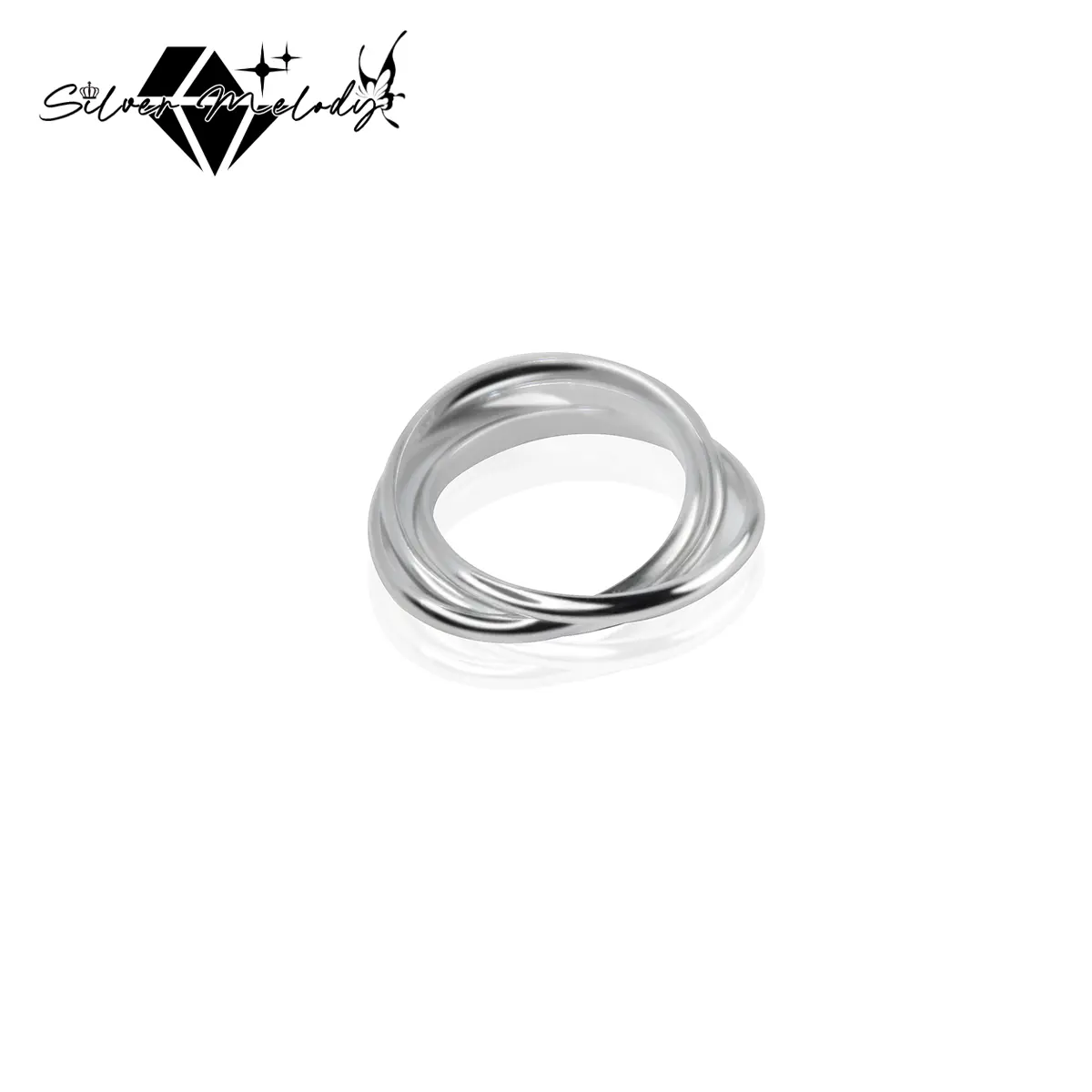 SMelody S925 Sterling Silver Ring Korean Style Niche Design Three-ring Ring Simple Fashionable Lines