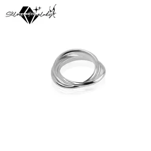 SMelody S925 Sterling Silver Ring Korean Style Niche Design Three-ring Ring Simple Fashionable Lines