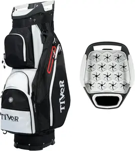 TIVOR 2026 Men's Silent Golf Cart Bag – 15-Way Full-Length Dividers, 12 Multi-Purpose Pockets, Heavy-Duty Cart Bag with Rain Hood, Fits Oversized Grips