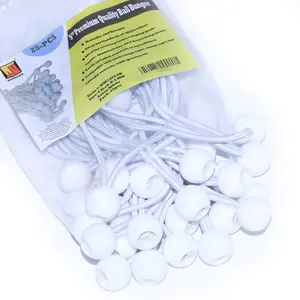 9 Inch White 25PC 6 inch 50 Piece Heavy Duty 5mm Ball Bungee Canopy Cord By Wellmax, White Color