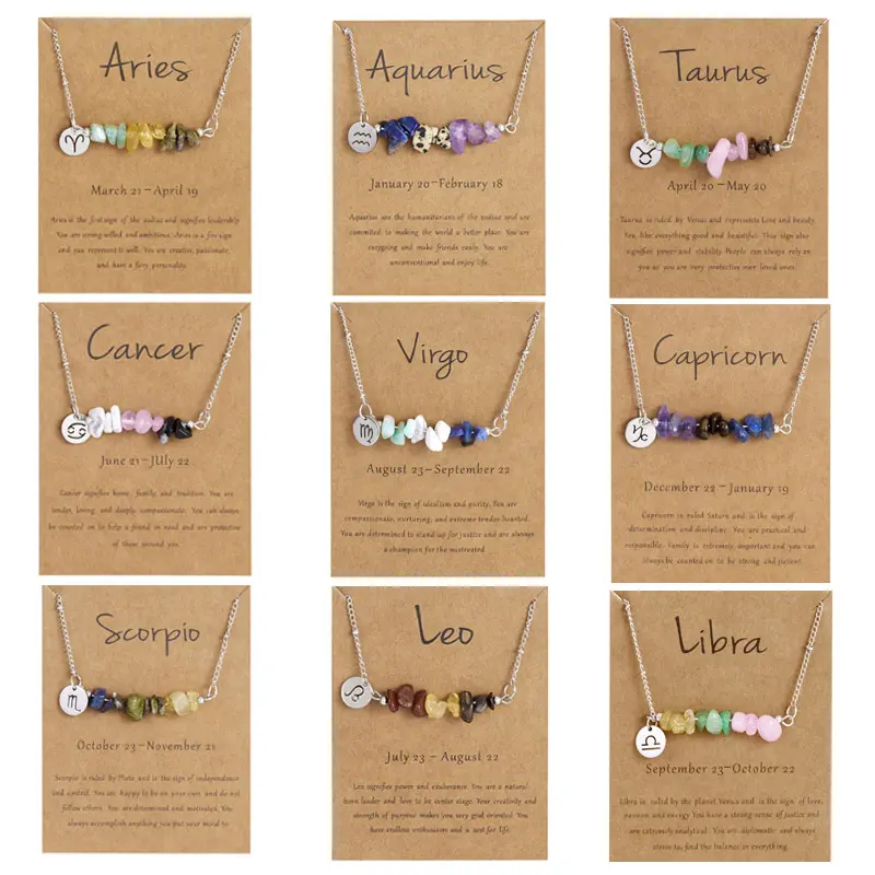 Women's 12 Constellation Stainless Steel Necklace - Unisex Zodiac Jewelry with Irregular Gravel Stone Pendant, Scorpio Star Sports & Outdoor Accessory, Astrology Metallic Bead Jewelry for Libra, Gemini, Aquarius, Aries, Gravel Stones