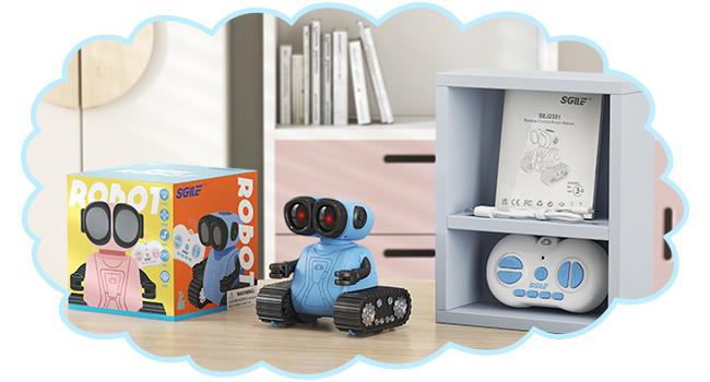 Sgile Remote Control Robot Toys with Music, LED Emojis Eyes, Auto-Demonstration, RC Rechargeable Emo Robot for Kids 3-7 Years Old, Gift