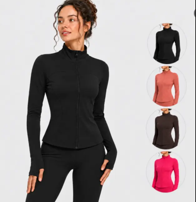 Women's Slim-Fitting Long-Sleeve Stretch Fabric Full-Zip Athletic Jacket, Sports Top for Fitness, Gym Activities