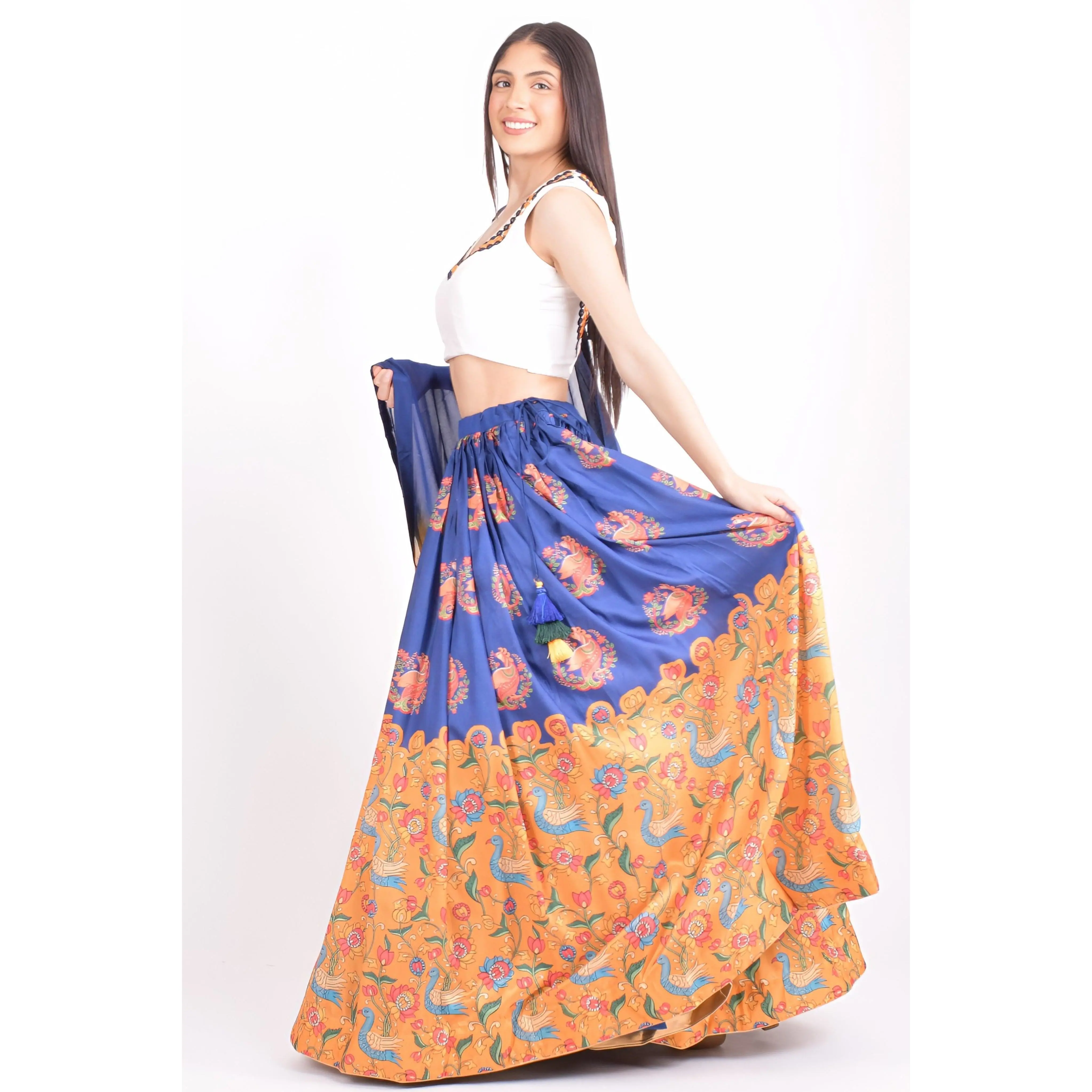 White and Blue Lehenga Choli With Dupatta