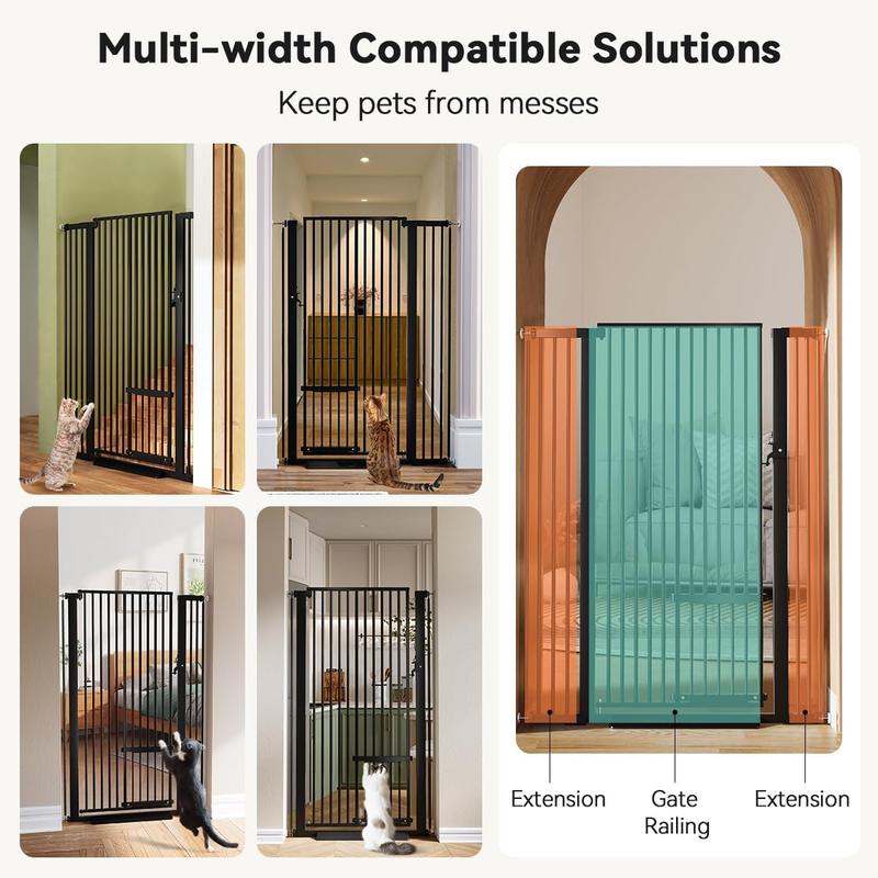 COMOMY 55.1" Extra Tall Pet Gate for Cats, 29.5-40.6" Extra Wide Cat Gate with Adjustable Cat Door, Pressure Mounted Easy Walk Through Pet Gate with Door for Stairs, Doorways, Kitchen Safety Fences, Valentine's Day
