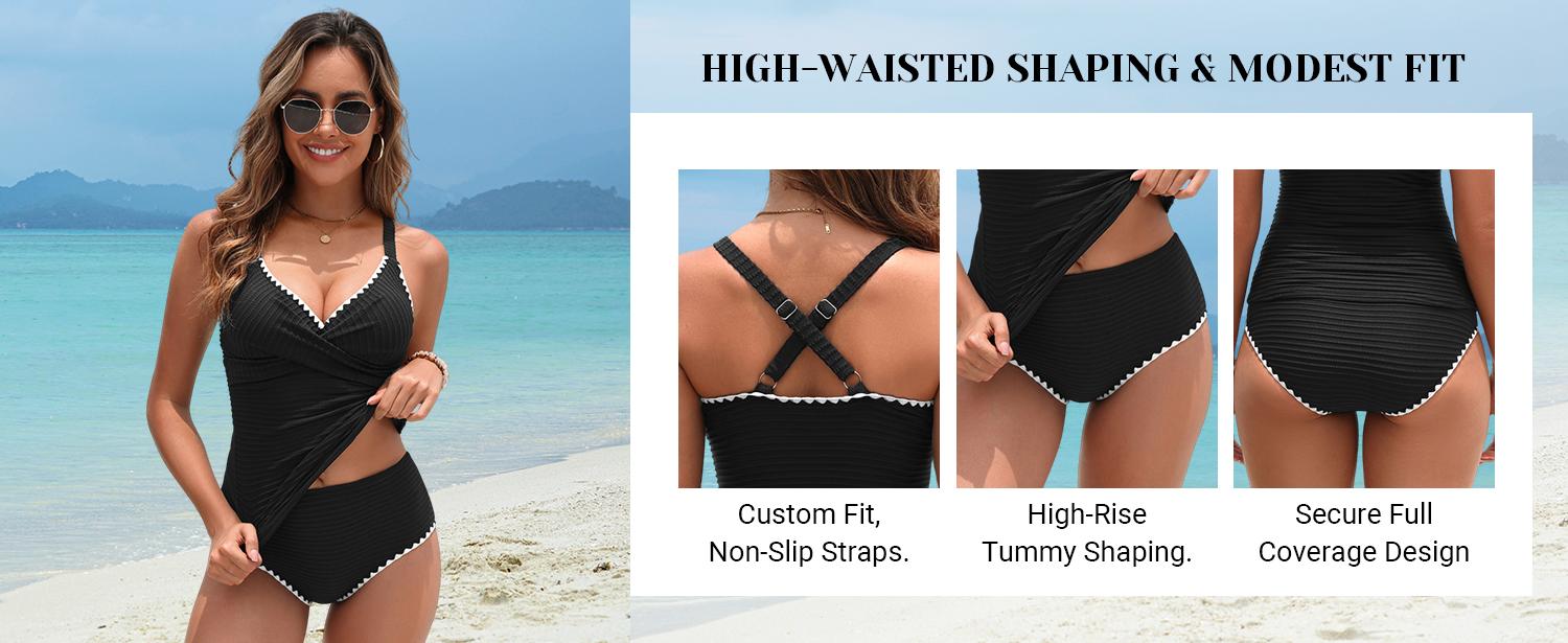 Daci Women's Tankini Swimsuits - Tummy Control Bathing Suits Two Piece Ribbed Twist 2026 Swimwear with High Waisted Bottom