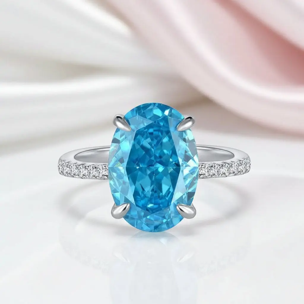 Gorgeous Oval Cut Light Aquamarine Blue Diamond Option Engagement Ring