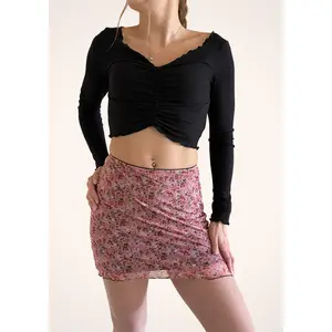 Y2K Floral Print High Waist Bodycon Pink Mini Skirt