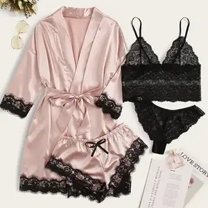 Women's Pajamas Four-Piece Set Lingerie Plus Size Loungewear New Lace Camisole