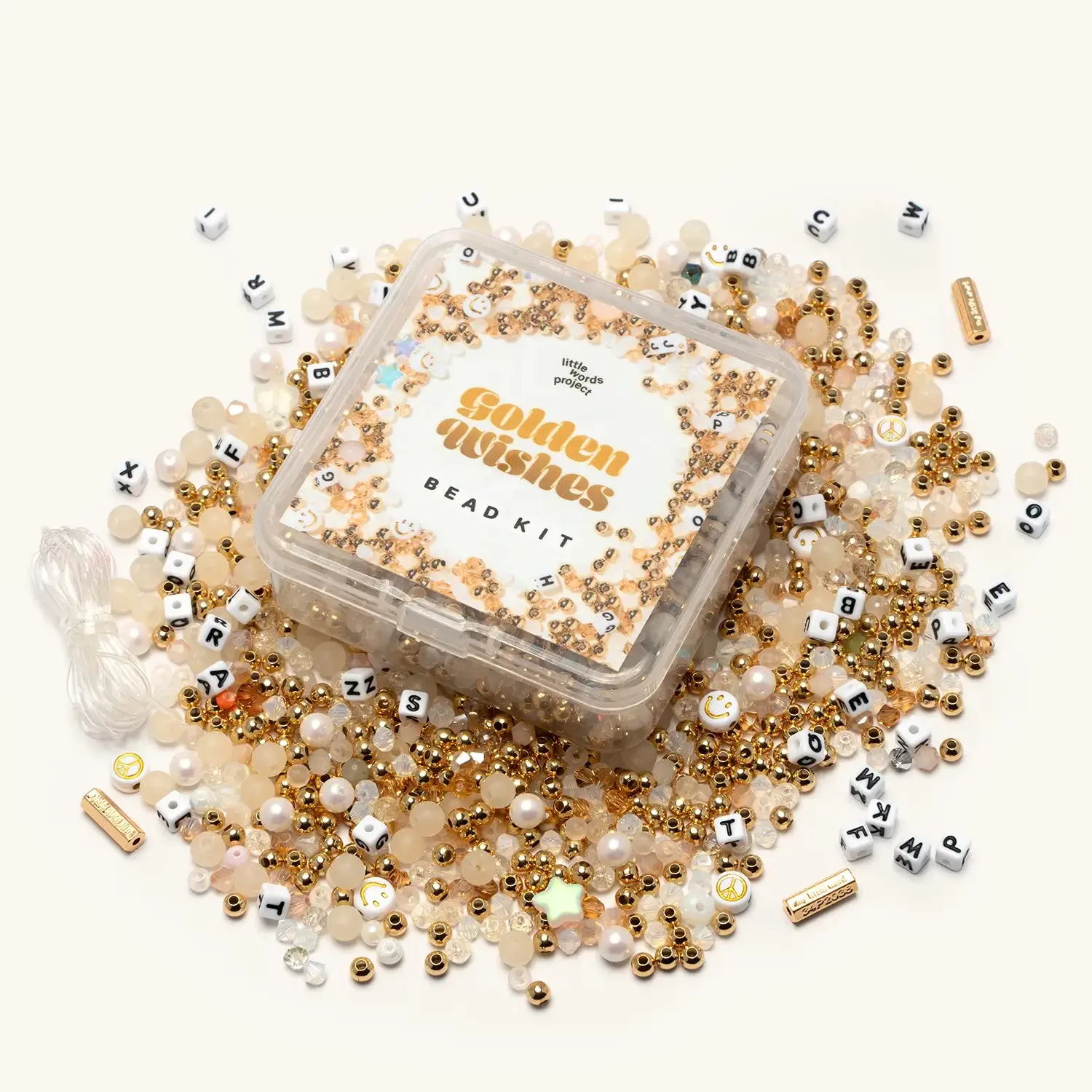 Little Words Project - Golden Wishes Bead Kit - DIY Beaded Bracelet Kit, Gold Crystal and Acrylic Beads - Summer Bracelet Making