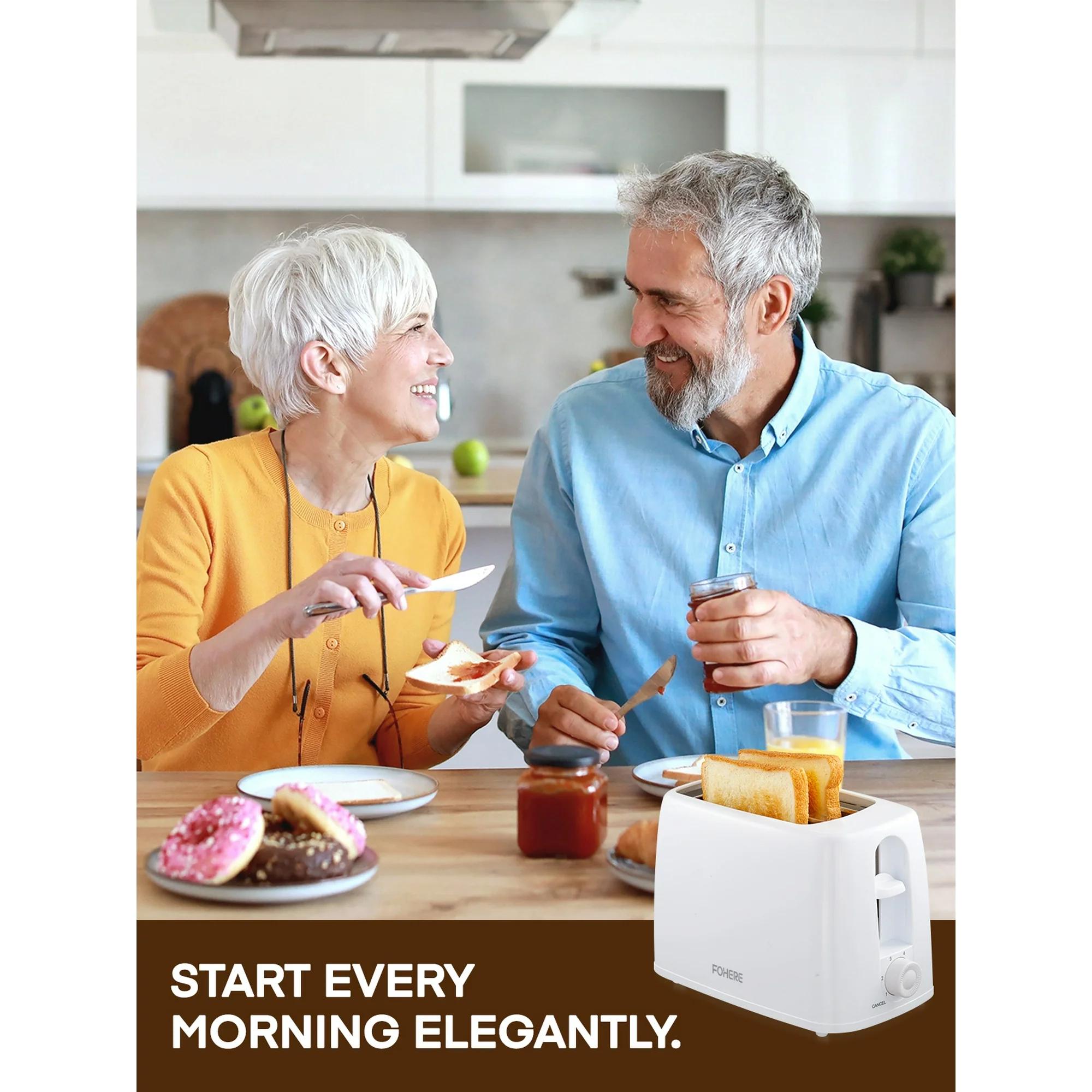 Fohere Toaster 2 Slice 700W with 6 Shade Settings, Removable Crumb Tray & Cord Storage Durable PP Material Ideal for Modern Kitchens Compact Design for Easy Cooking, White