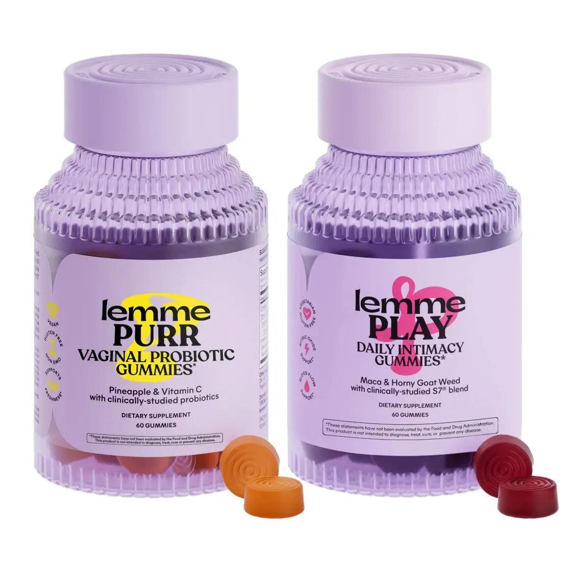 Bedroom Bundle - Lemme Purr Gummies & Lemme Play Gummies, Vaginal Health Gummies with Clinically-Studied SNZ-1969 Probiotics + Daily Intimacy Gummies with Clinically-Studied S7 Complex