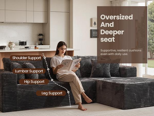 [Women's Day gift] [3 Packs Shipped] OOSWIFT 108-inch U-Shaped Corduroy Sofa - Modern, perfect for the living room, comfortable, no assembly required, same popular Niceae sectional sofa with no bones