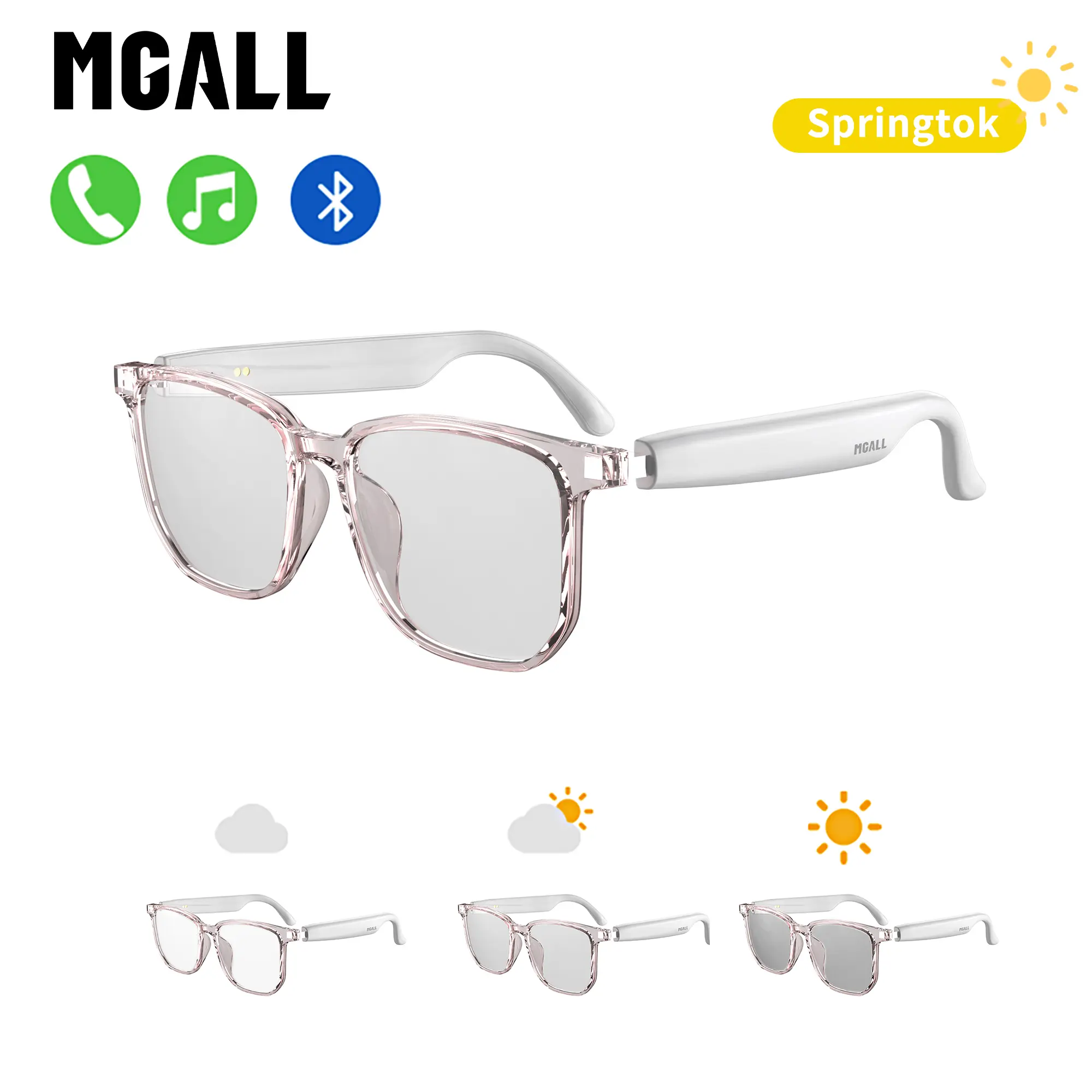 MGALL C8 PRO Bluetooth Audio Smart Glasses with Photochromic Lenses That Darken in Sunlight, Surround Sound and Microphone, Supports Music & Calls, Perfect for Office, Driving & Outdoors, Ideal Gift for Men & Women, Compatible with Android & iOS