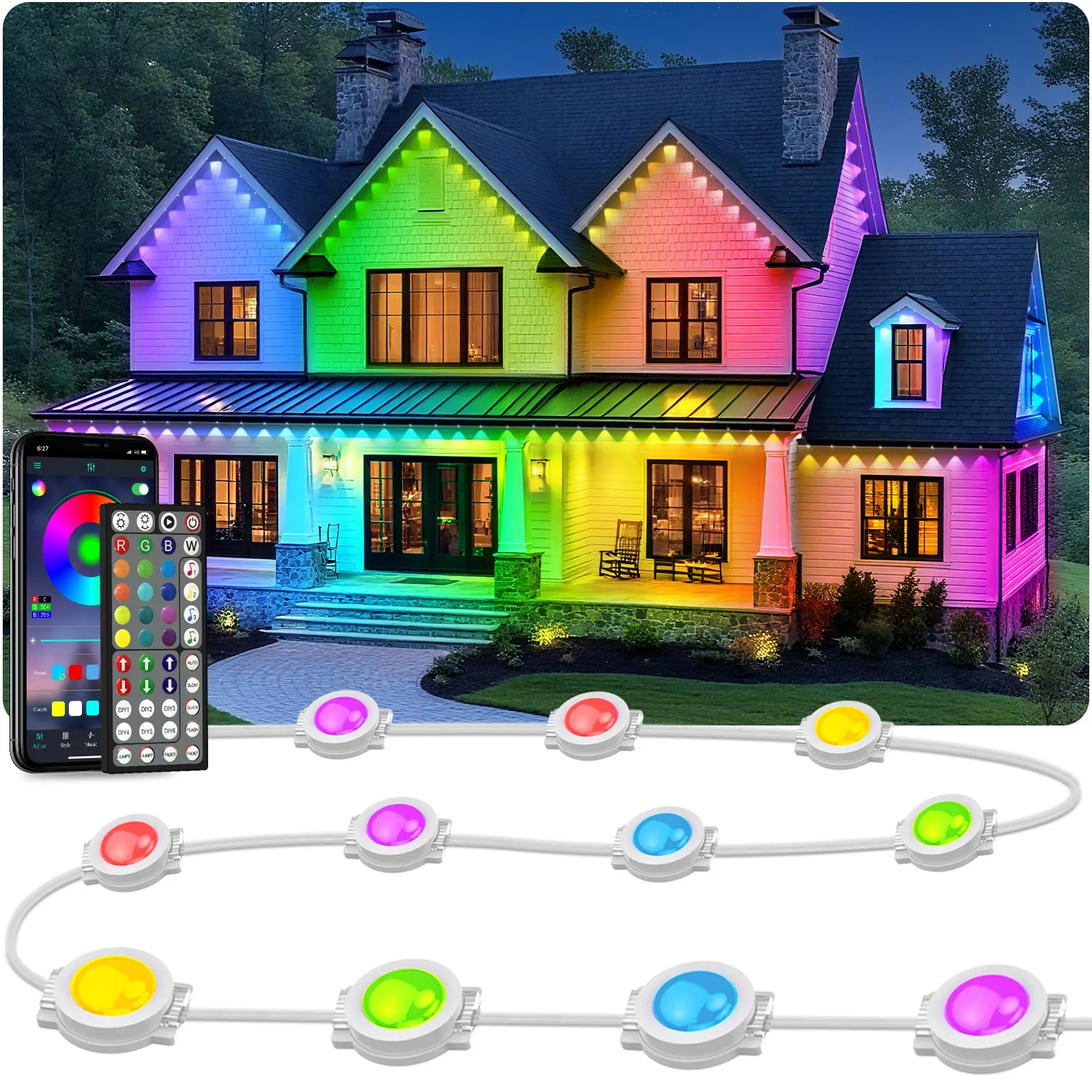 Permanent Outdoor RGB Lights - IP67 Waterproof with Smart App Control Remote, DIY Scene Modes, Music Synchronization, Eaves Lights for Garden Decor, Deck, Christmas tiktokshopbacktoschool