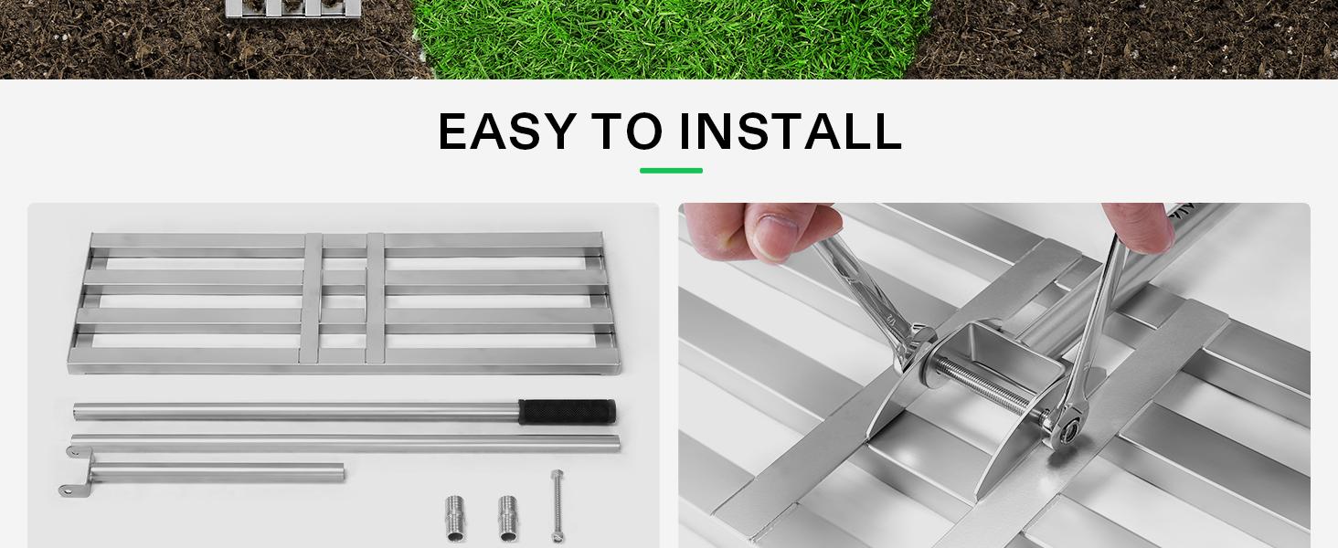 VIVOSUN 30" Lawn Leveling Rake, 30" x 10" x 78" Heavy-Duty Stainless Steel Lawn Leveler with 7FT Adjuatble Long Handle for High Effect, Metal Levelawn for Smooth Soil, Rustproof Rakes for Garden Yard