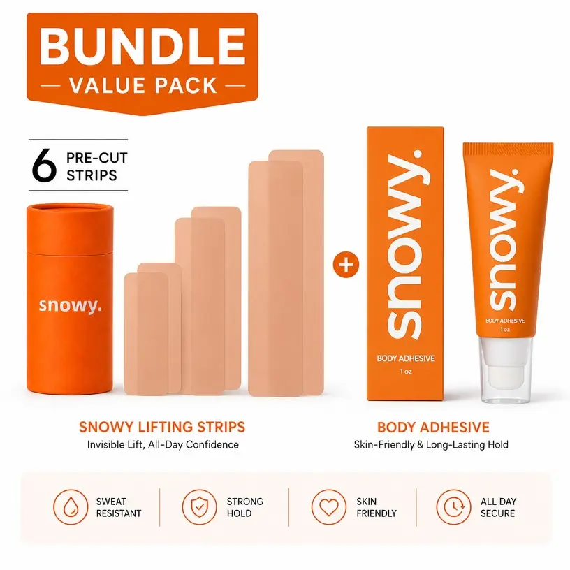 Snowy Great Value Bundle - Invisible Waterproof Body Lift Tape, Sweatproof Seamless Support Strips, All Outfit Comfort Bra Replacement Tape Replacement Tape for All Outfits Dresses Swimwear Sheer Clothes The Easy-to-Use, Better-for-You Boob Tape